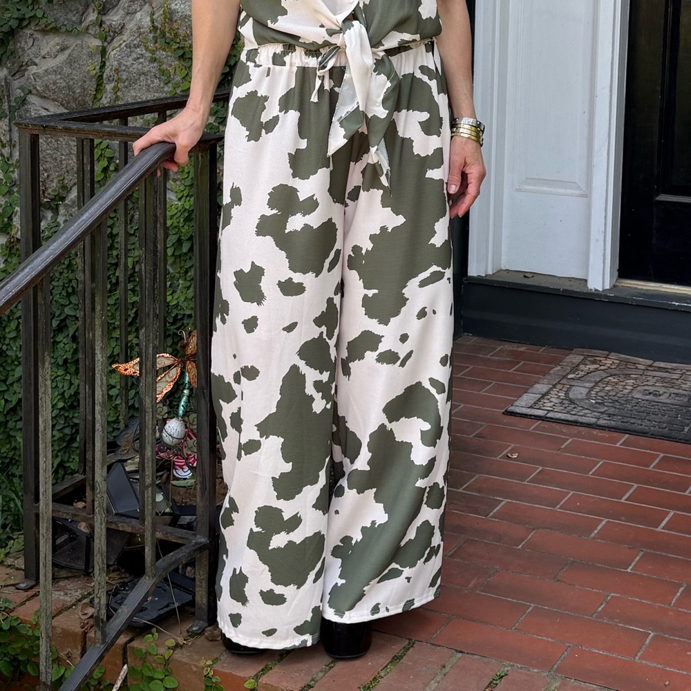 ShopEvelynne Brown & Cream Abstract Wide Leg Pants